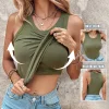 💥Chicme Round Neck Built-in Bra Ribbed Tank Top Fit Casual Comfortable