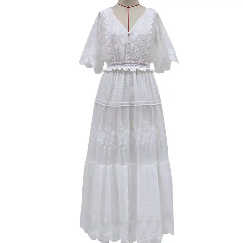 Nigikala Nigikala Women's Wish V-Neck Short-Sleeved Lace Dress For Summer 2025