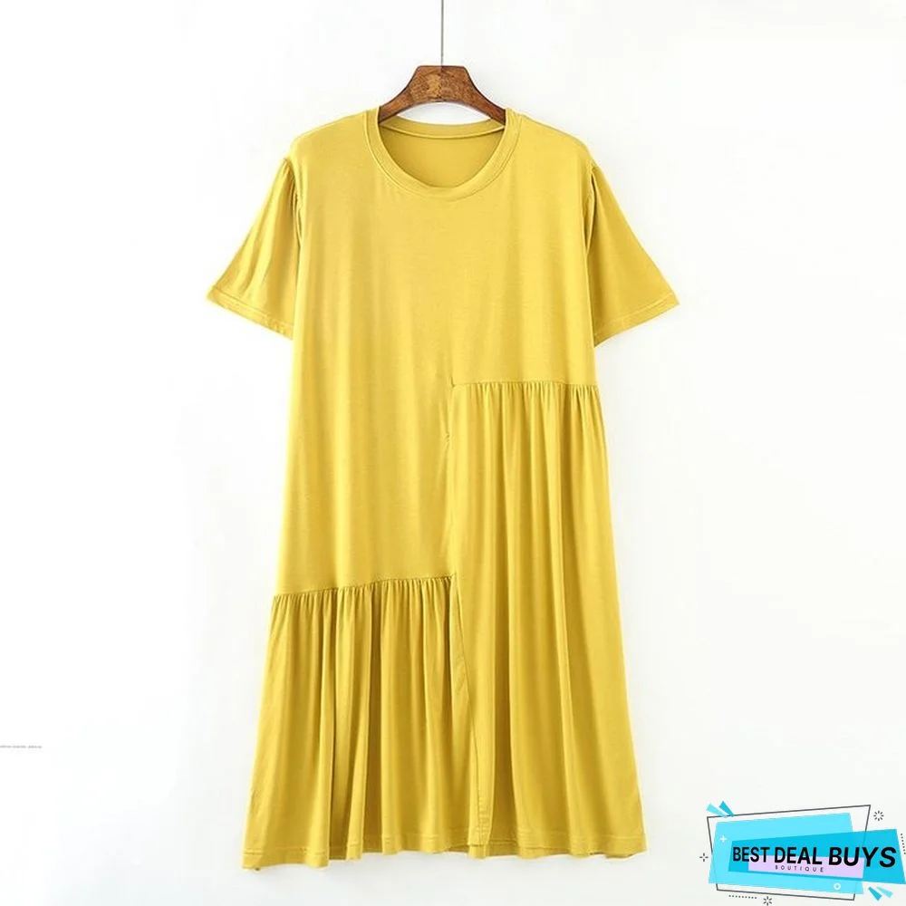 Modal Short Sleeve Dress Women's Plus Size Loose Thin Nightdress Casual Skirt