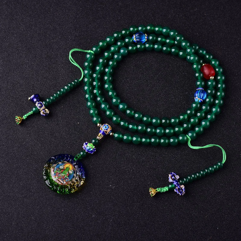 Green Agate 108 Mala Beads Natural Bodhisattva Green Tara Manifestation Charm Bracelet