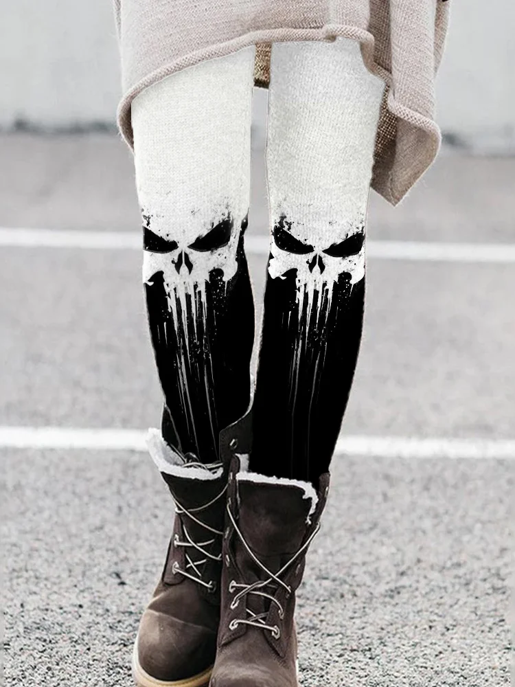 VChics Skull Graffiti Contrast Color Comfy Leggings