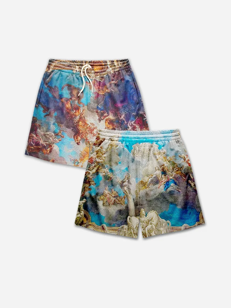 God Heaven Print Mesh Shorts