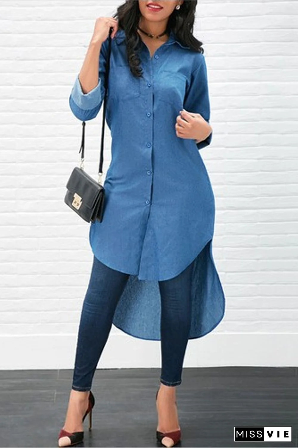 Long Sleeve Irregular Hem Blouse