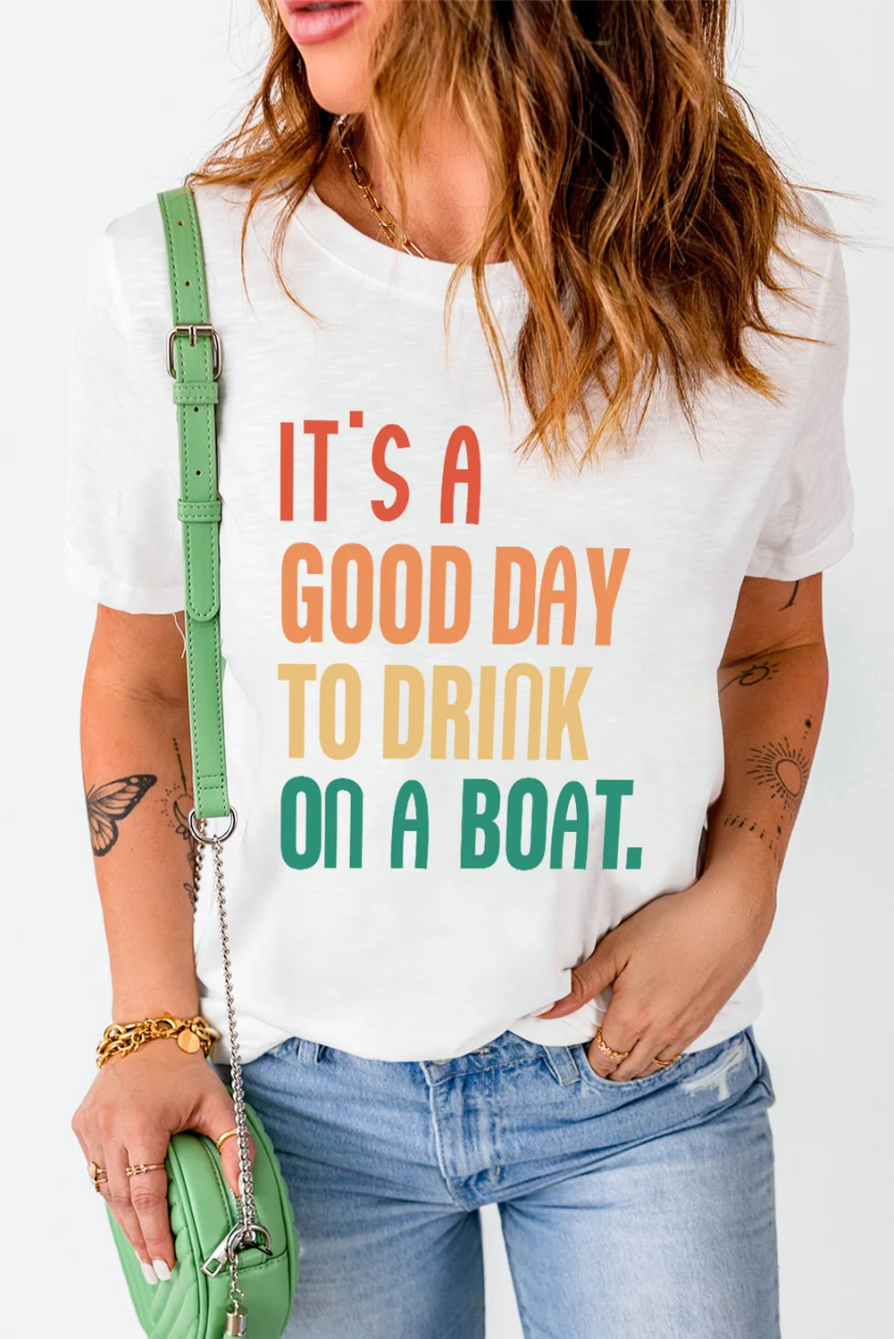 White IT'S A GOOD DAY TO DRINK ON A BOAT Letters T Shirt | IFYHOME