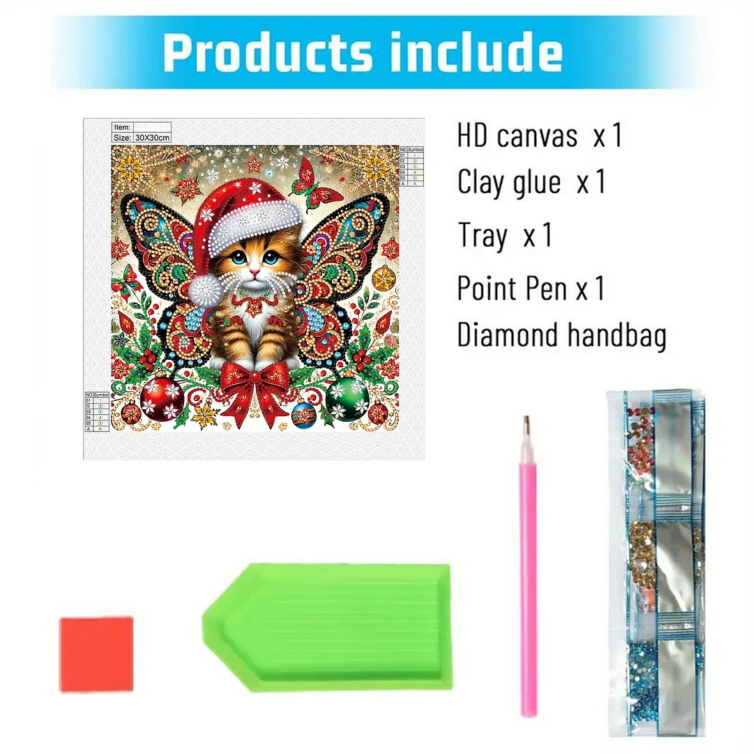 Christmas Cat - Diamond Painting - Partial Special Shaped Drill(Canvas|30*30cm)