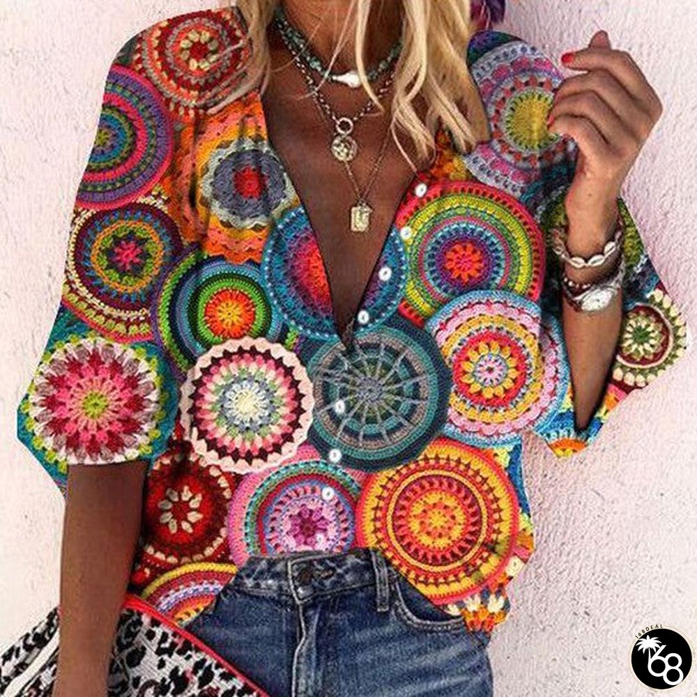 Unique 3/4 Sleeve V-Neck Shirt | 168DEAL