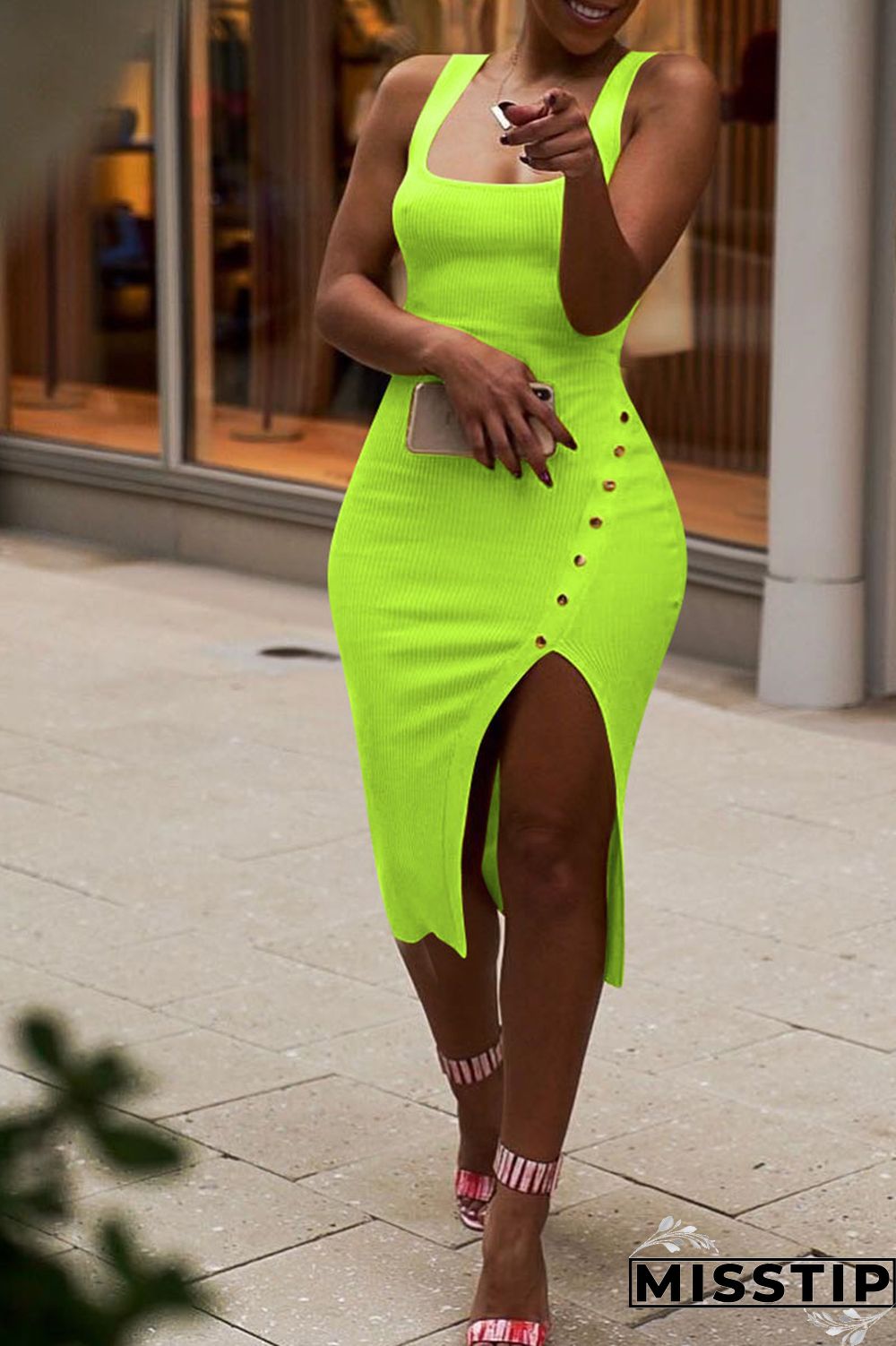 Khaki Sexy Irregularity Tank Dress