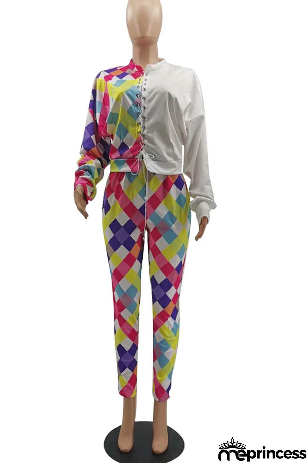 Red Casual Print Bandage Split Joint O Neck Long Sleeve Two Pieces