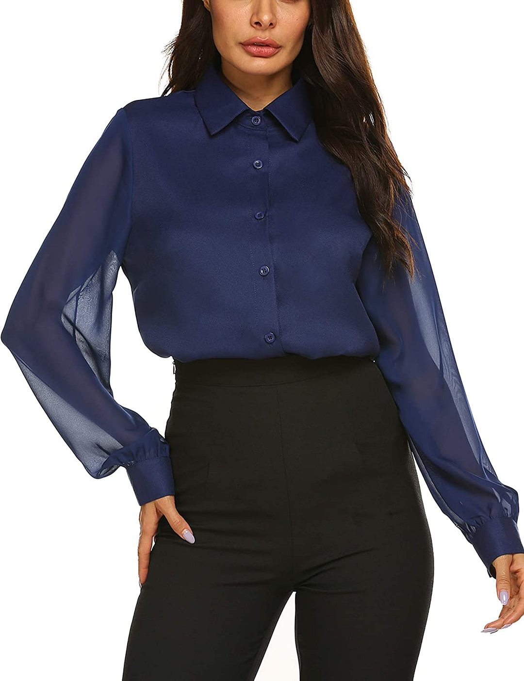 Blouses Bow Tie Neck Long Sleeve Office Work Chiffon Elegant Patchwork Casual Button Down Shirts