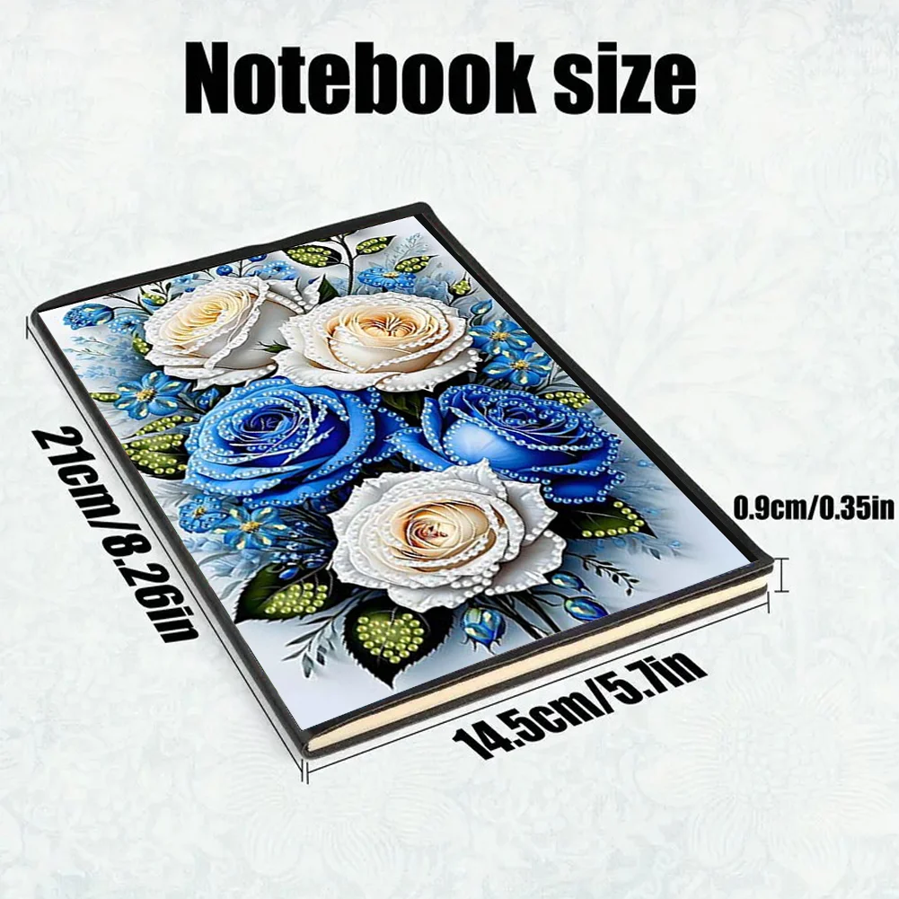 Roses 5D DIY Diamond Art Painting Notebook Kit (50 Pages A5 No Lines) Rhinestone Art Painting Notebook Kit for Adults Beginners Holiday Birthday Gift