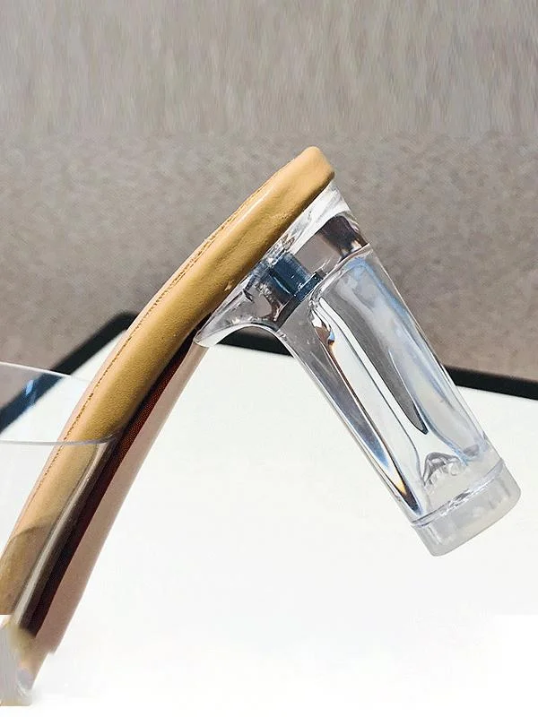 One word with thick heel crystal transparent high-heeled slippers