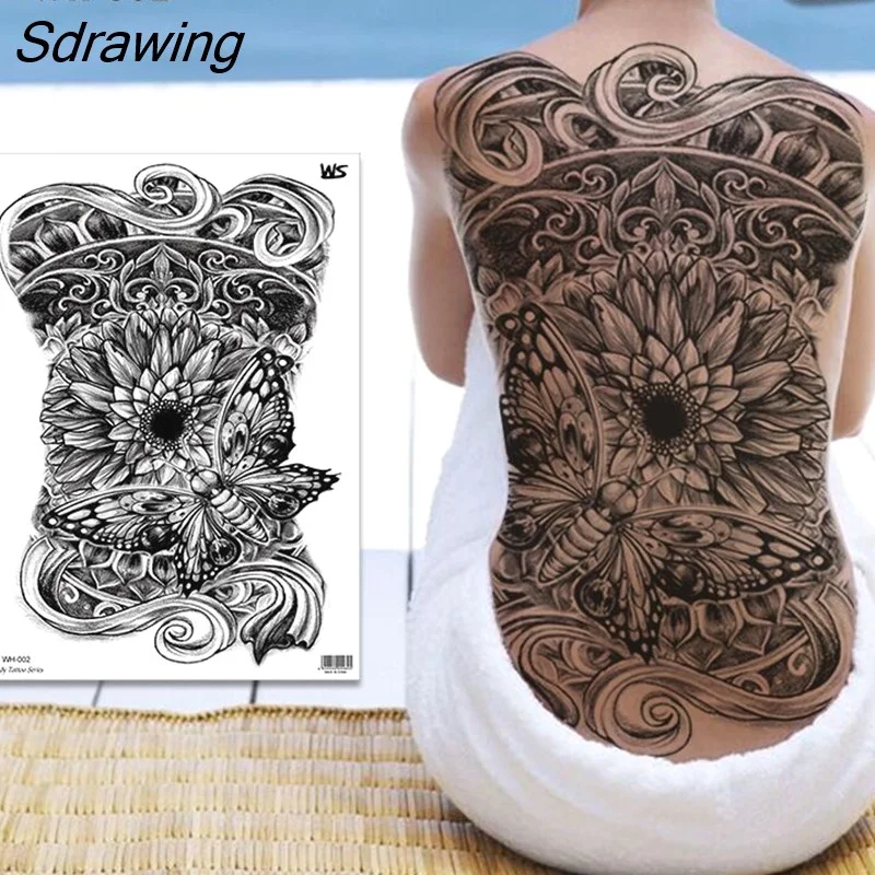 Sdrawing temporary tatoo for men tattoo body art full back sexy tattoo sticker lion king tiger dragon tattoo designs waterproof new