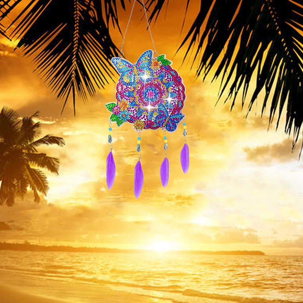 DIY Butterfly Double Sided Diamond Painting Hanging Pendant Feather Wind Chime