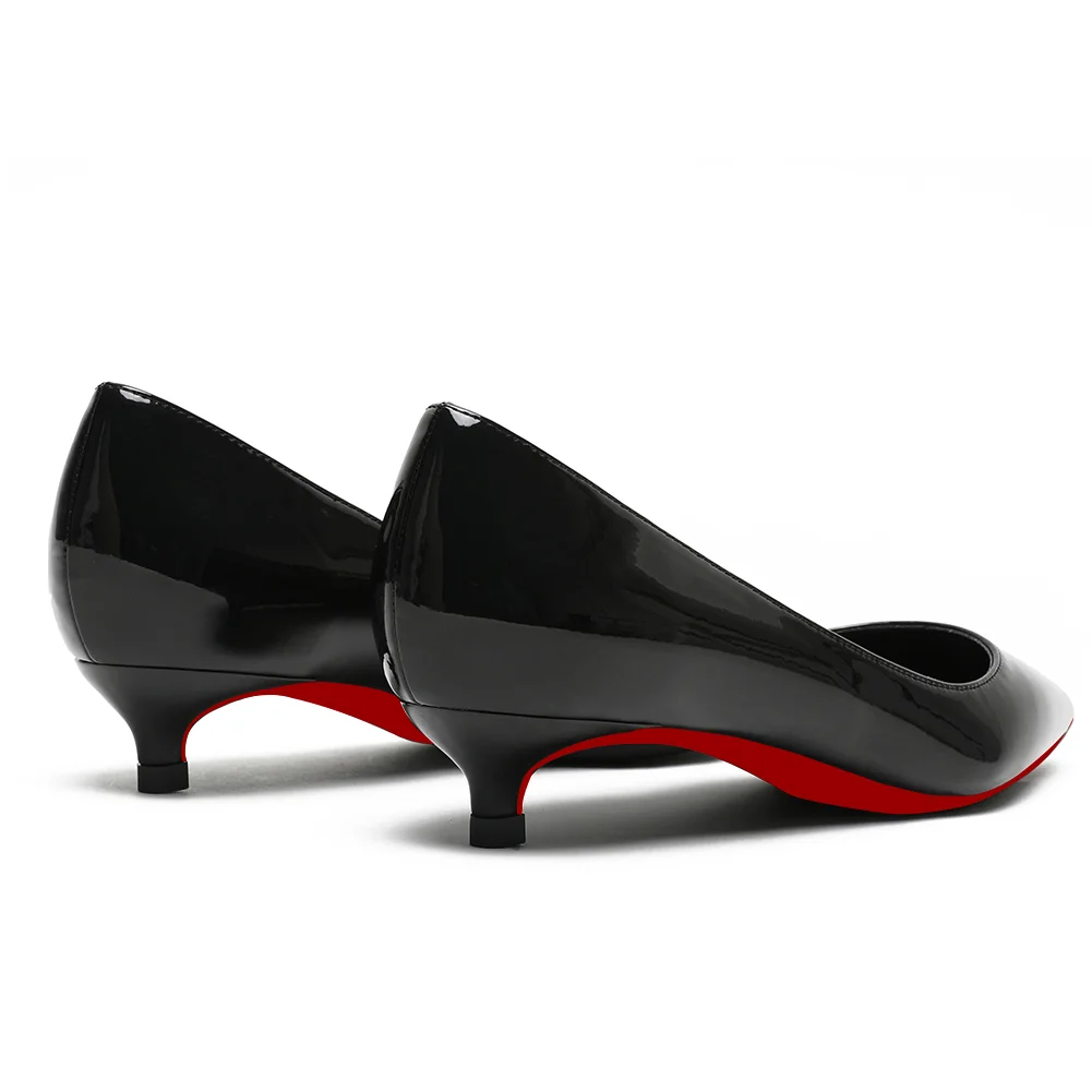 30mm Pointed Toe Red Bottom Kitten Heels Slip On Daily Comfortable Pumps for Women-MERUMOTE