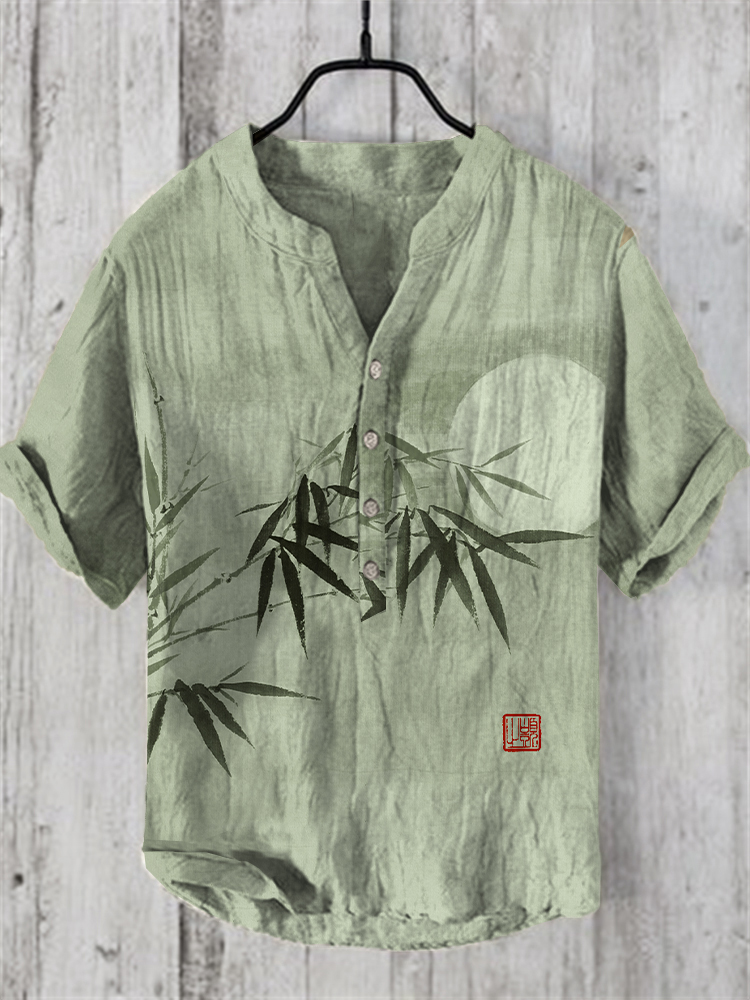 Bamboo & Moon Japanese Art Linen Blend Shirt wearshes