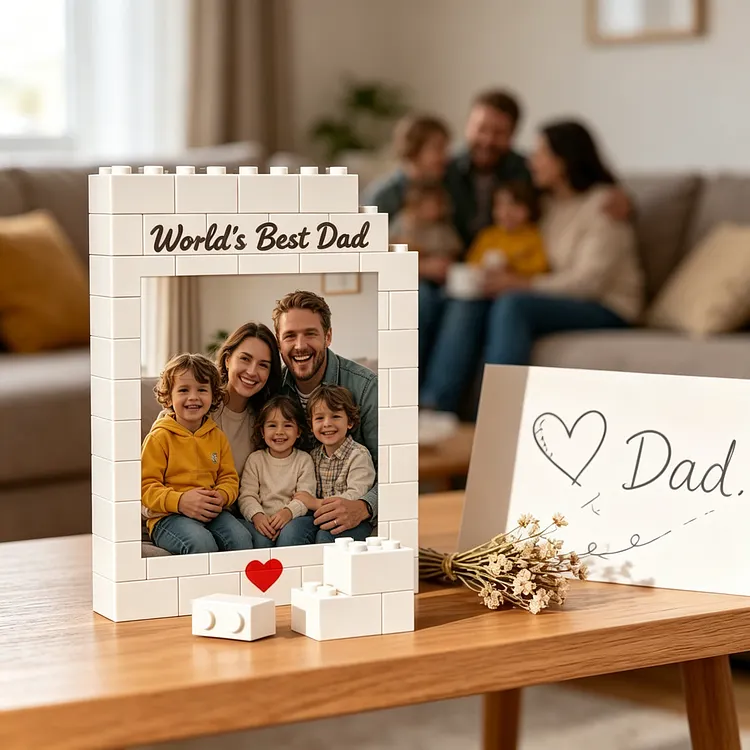 Personalized Building Block Photo Frame - Custom Picture Brick Puzzle Gift for Dad, Grandpa - Meaningful Anniversary Keepsake Personalized Father&rsquo;s Day Gift