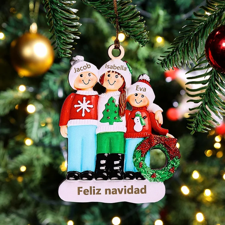 Navidad-Ornamento muñecos navideño de madera 3 nombres y 1 texto personalizados adorno del árbol