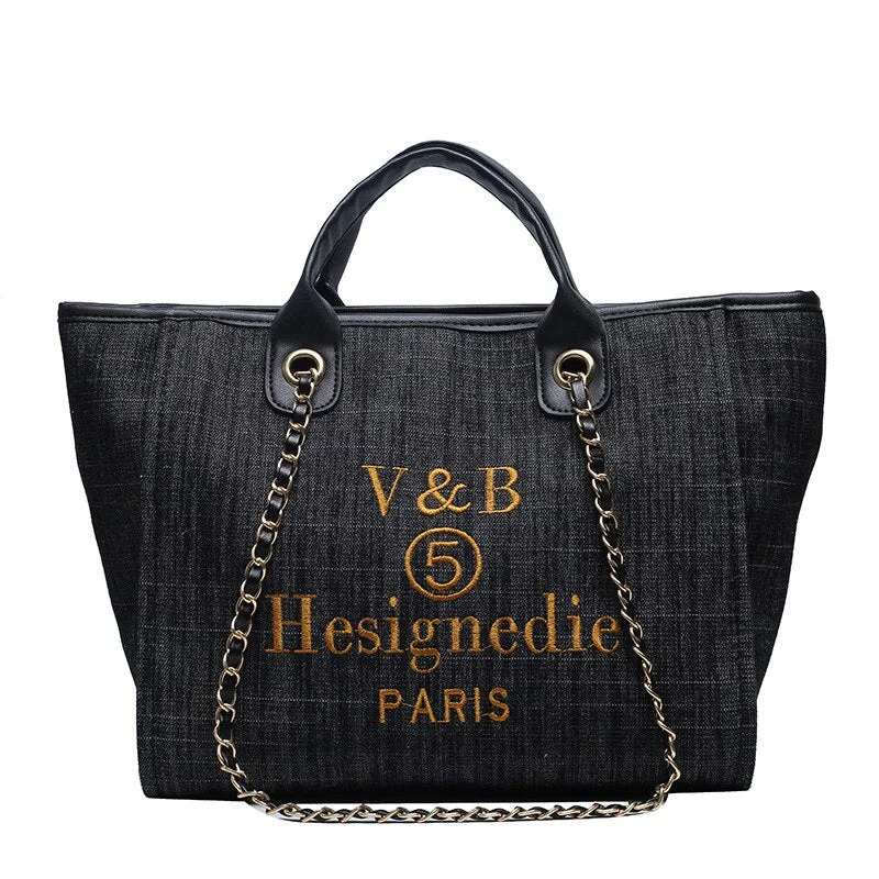 Shoulder Bags For Women 2020 New Trend Luxury Tote Big Shopper Canvas Chains Sling Strap Vintage Fashion High Quality Handbags
