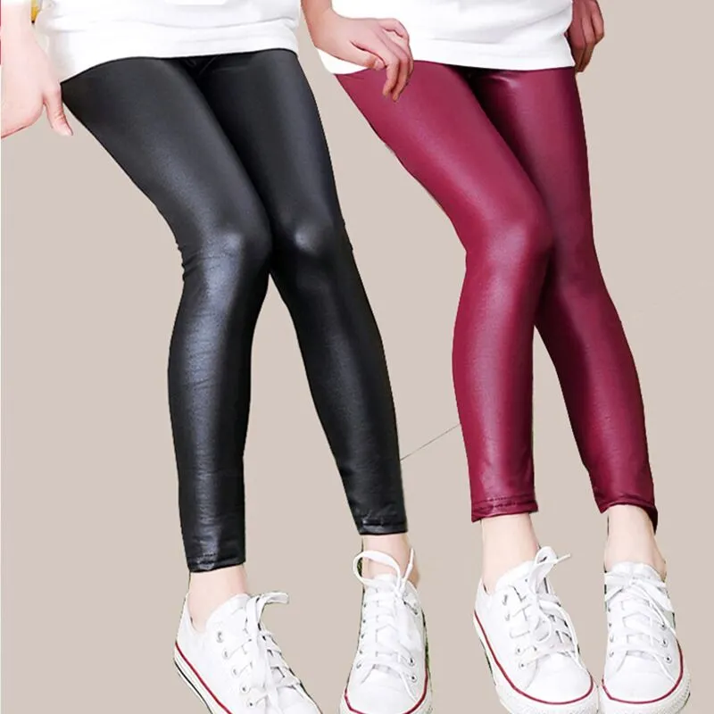 Little Girls Leggings Winter Kids Thick Velvet Leggings Pencil Pants Children Warm Trousers Faux PU Leather Legging Slim Pants