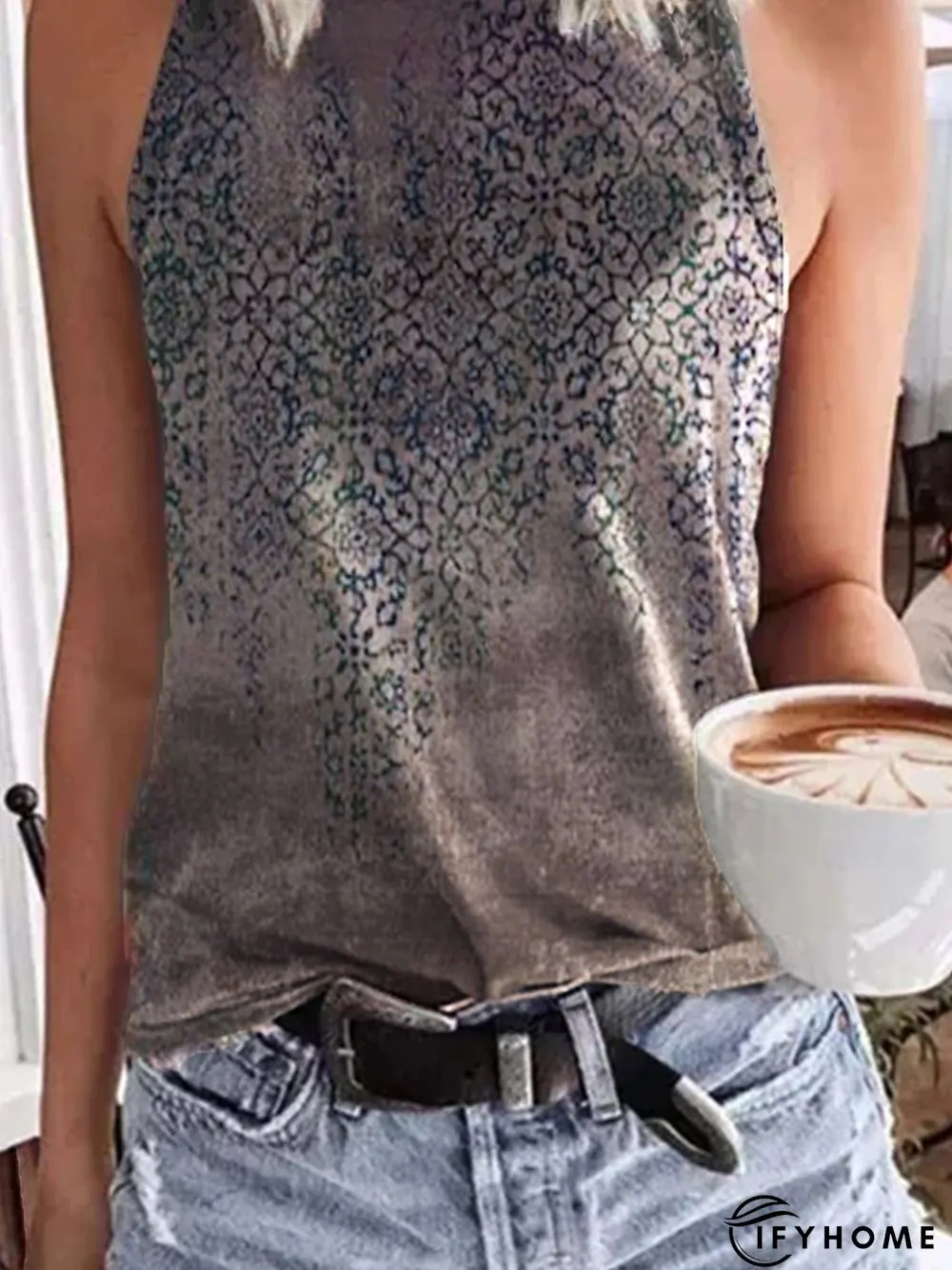 Floral-Print Sleeveless Shirts & Tops | IFYHOME