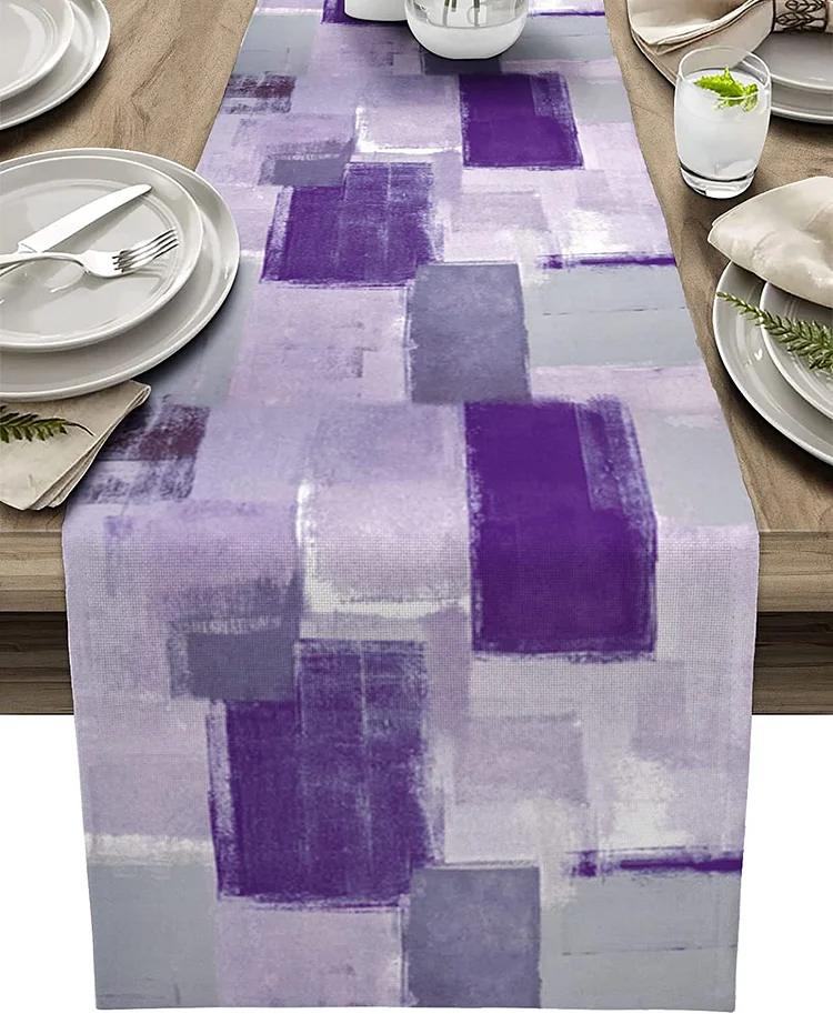 Purple Abstract Graffiti Texture Linen Table Runner Party Decoration Washable Dining Table Runner for Kitchen Table Decor