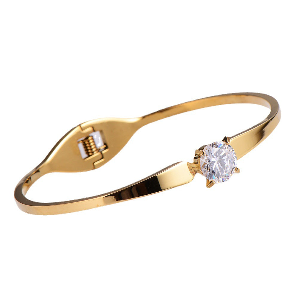Women Minimalist Metal Diamond Crown Stainless Steel Bangles
