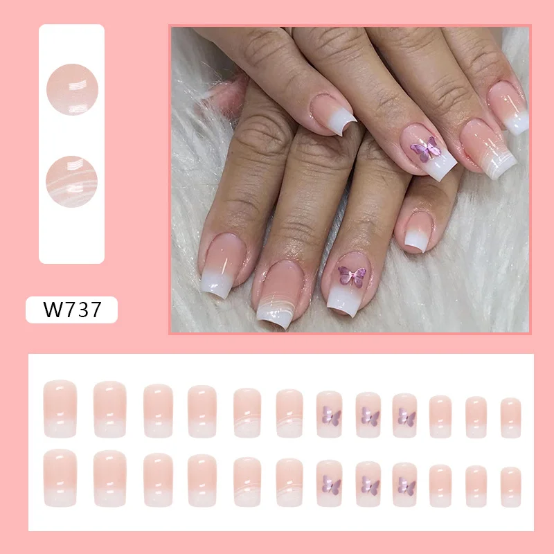 Churchf Churchf Desire Gradient White Line Beauty A Purple Aurora Butterfly Fake Nails Ins Wind Fashion Wear A