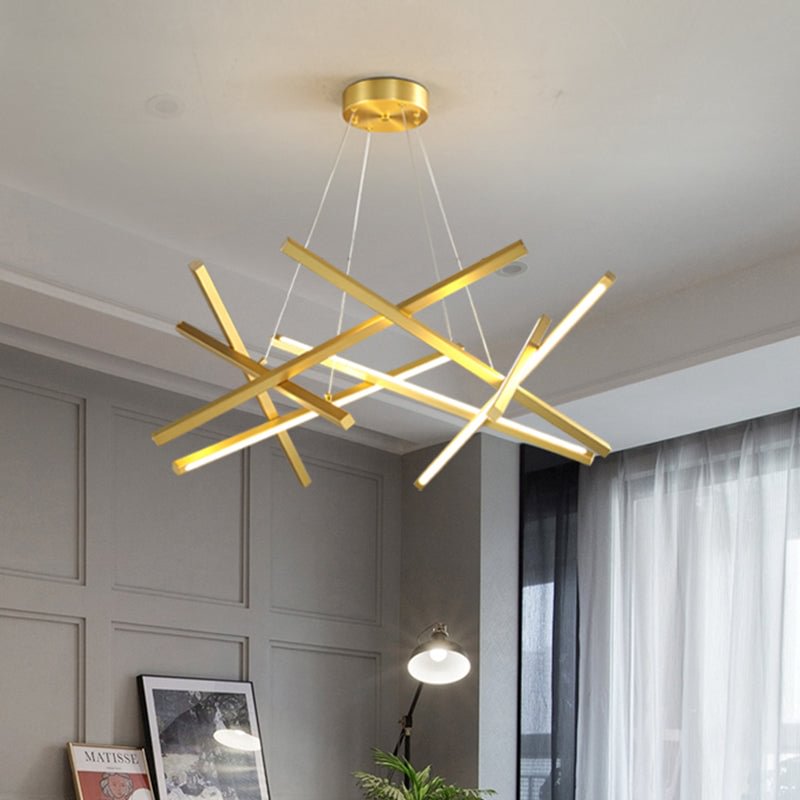 Acrylic Crossed Chandelier Pendant Modernity LED Black/Gold Hanging Ceiling Lamp, 25.5"/33.5" Wide