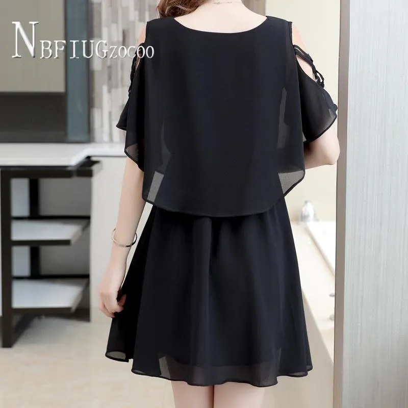 Black Pink White Color Summer Chiffon Women Dress Temperament Plus Size Female Dresses