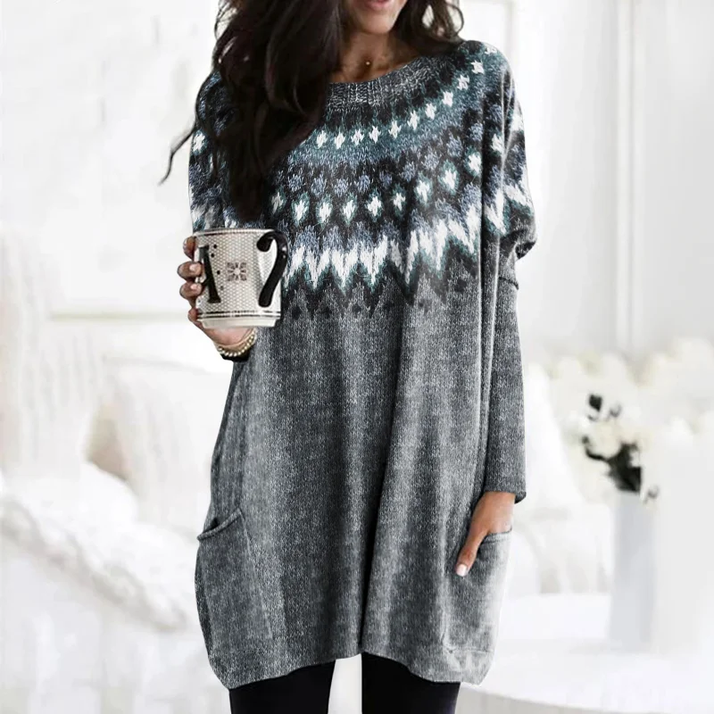 Retro Geometric Wave Pattern Collar Sweater