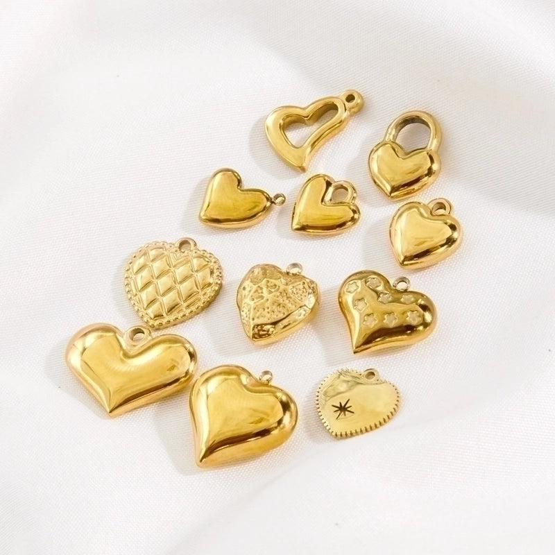10 Pcs/Package 304 Stainless Steel 14K Gold Plated Heart Shape Pendant