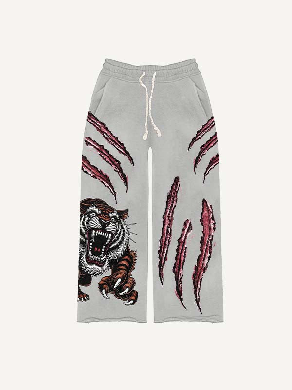 Claw Marks&Tiger&Letter Print Elastic Waist Pants