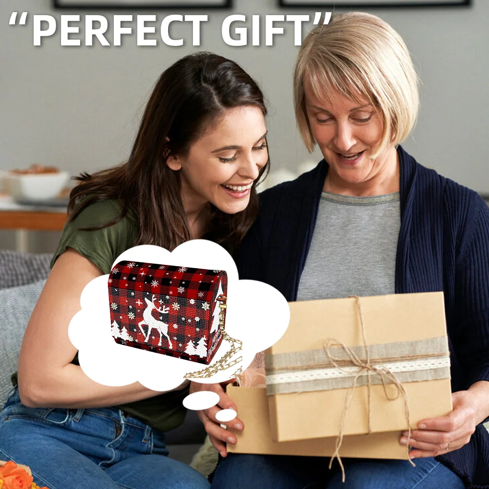 DIY Red Fawn Diamond Art Wooden Coin Pouch with Chain 5D Diamond Painting Purse