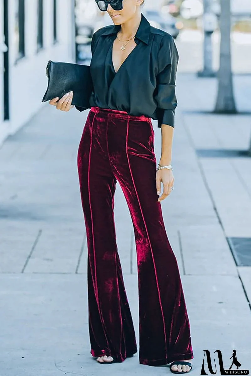 MidiSono - Cheerful Velvet Seam Flares Pants