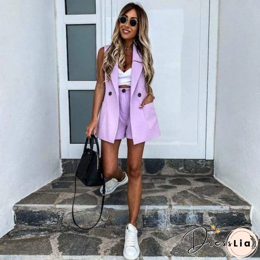 Womens Two-Piece Spring Summer Fashion Elegant Lady Slim Open Stitch Jacket Short Pants