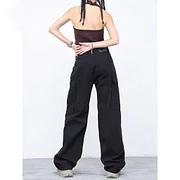 Fitvitalsupplement American Style Loose Straight Overalls Women Y2K Street Hip-Hop High Waist Mopping Pants Couple Casual Big Pocket Straight Pants