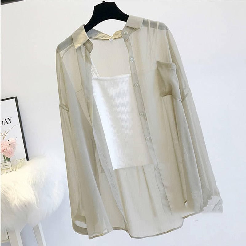 Blusa Summer Sun Protection Clothes Casual Cardigan Shirt 2021 Solid Long Sleeve Female Clothing Tops Women Blouse Covers 9932