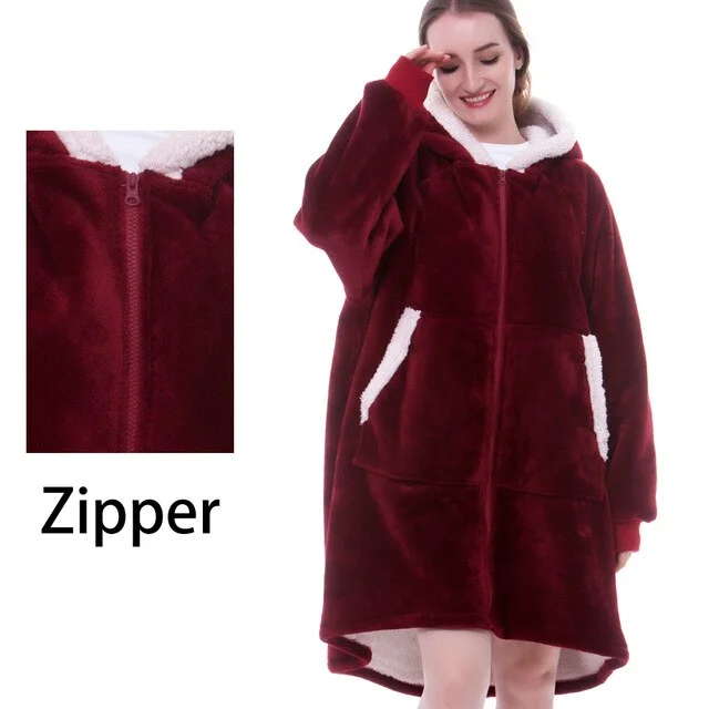 Giant Sherpa TV Blanket With Sleeve Winter Fleece Ladies Hoody Sweatshirts Pull Femme Thicken Women Oversize Hoodies Sweatshirts