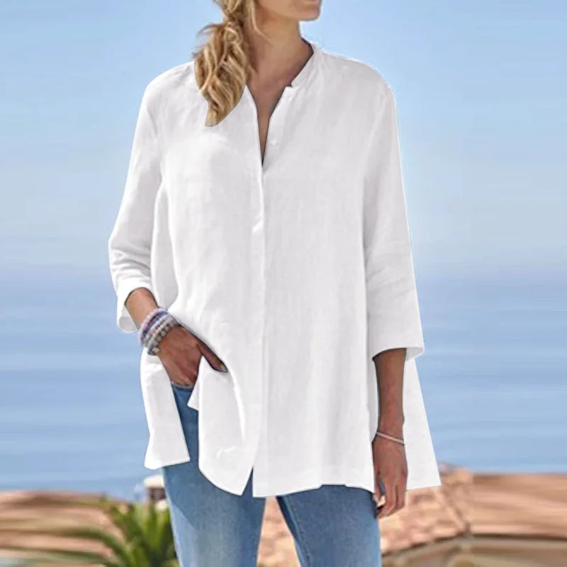 Oversized ZANZEA Women Elegant 3/4 Sleeve Buttons Down Shirt Casual Summer Thin Blouse Work Blusas Female Solid Loose Tops Tunic