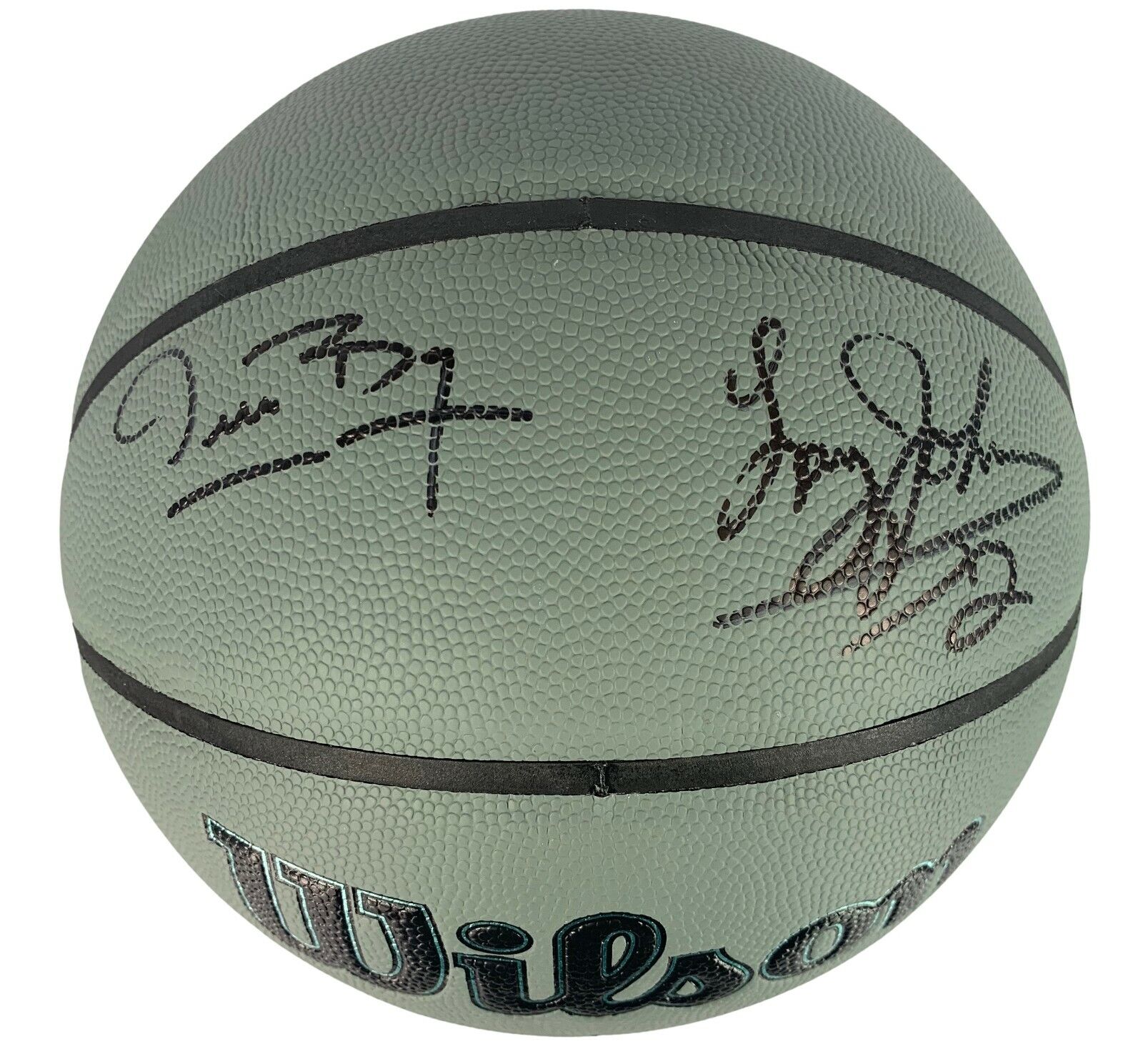 Larry Johnson Muggsy Bogues signed basketball NBA Charlotte Hornets JSA Witness