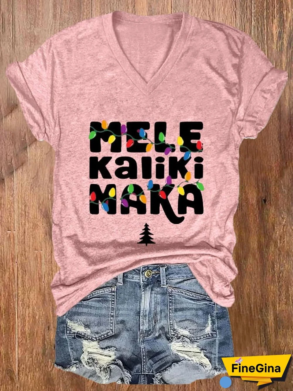 Women's Mele Kalikimaka Christmas Printed Short Sleeve T-Shirt