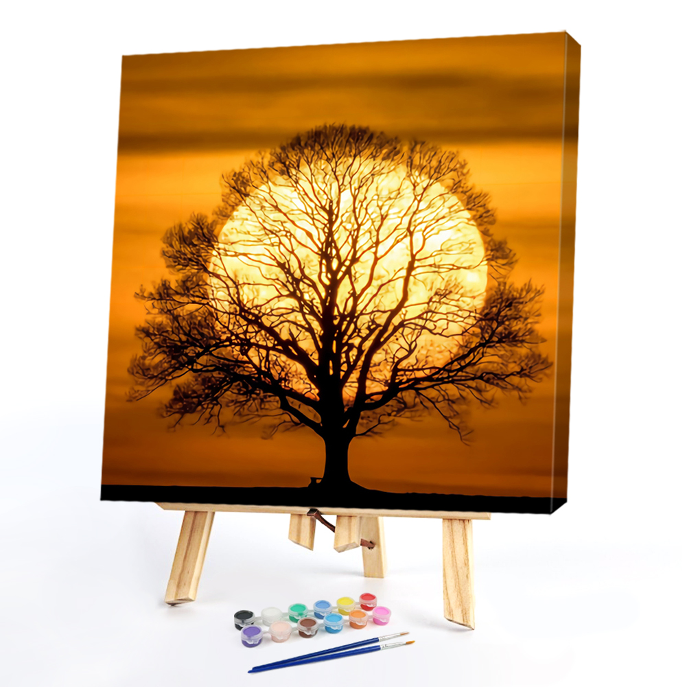 

40*40CM - Paint By Numbers - Landscape Tree Under Moon, 501 Original