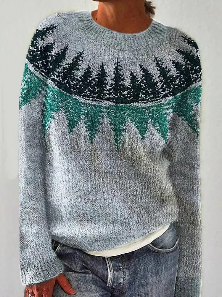Retro Art Print Casual Pullover Sweater