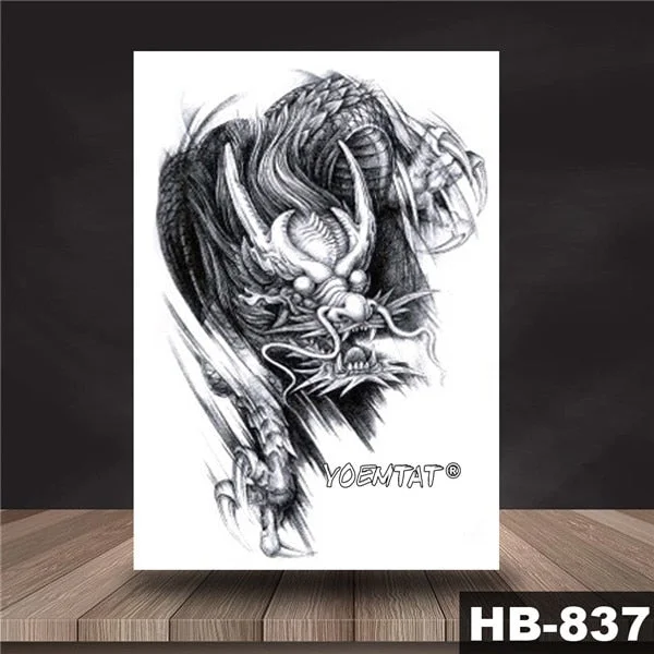 Waterproof Temporary Tattoo Sticker Black color dragon pattern tattoo Water Transfer Skull body art fake tattoo For Women Men