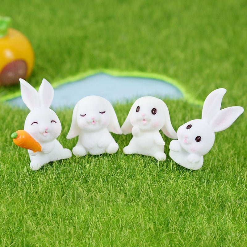 4pcs/set Rabbit Model Cartoon Animal Figurine Dollhouse Miniature Fairy Home Garden Decoration Resin Mold Easter Desktop Craft