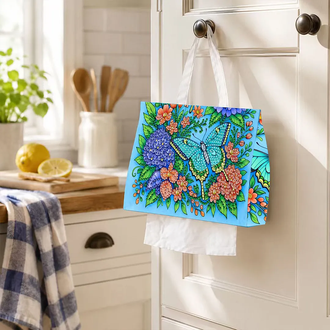 Diamond Tissue Organizer Exquisite Craftsmanship for Bathroom Bedroom Decor (Blue Butterfly)