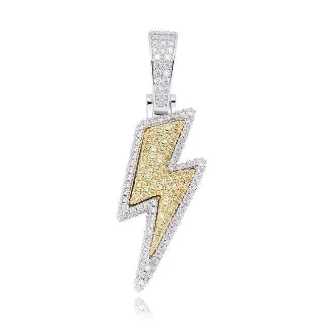 Iced Out Bling Lightning Pendants With Tennis Chain Copper Material-VESSFUL