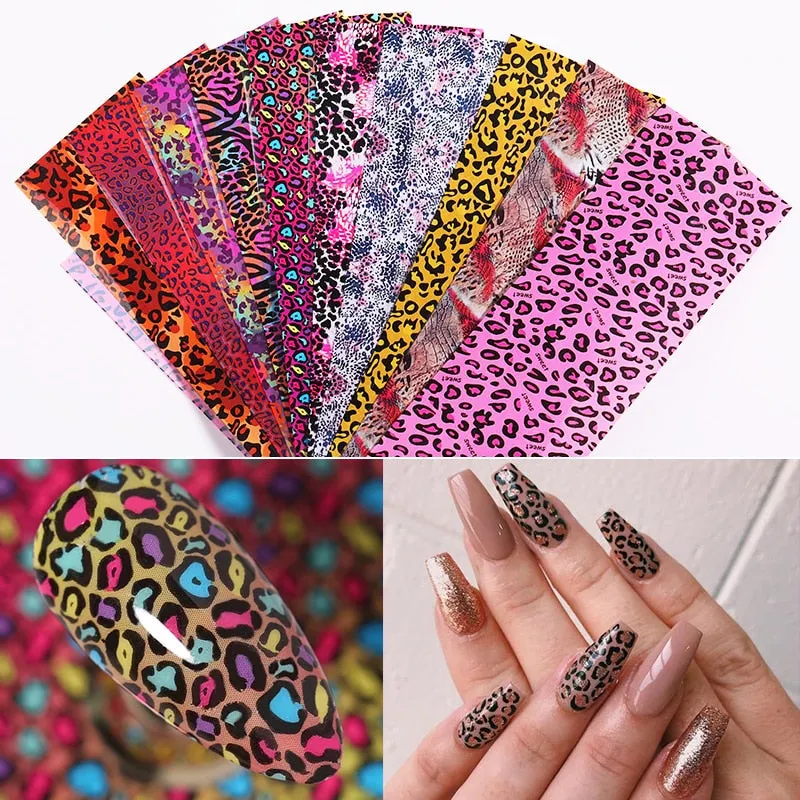 10Pcs/Set Colorful Nail Foil Stickers Mirror iridescent Effect Stickers Nail Art Transfer Foils Manicures Slider Decorations