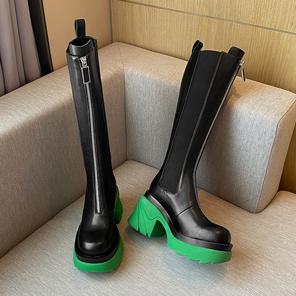 80mm Round Toe Thick-soled Front Zipper Boots-vocosishoes