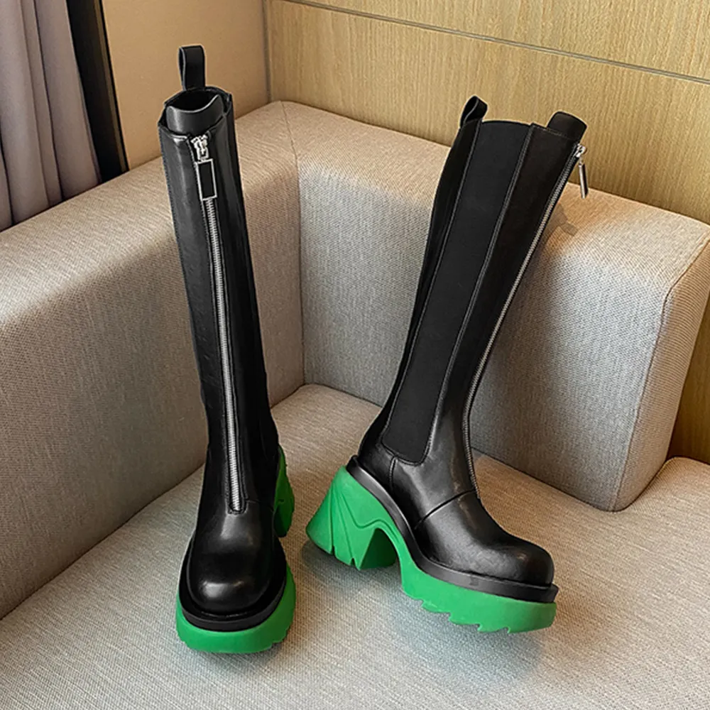 80mm Round Toe Thick-soled Front Zipper Boots-vocosishoes